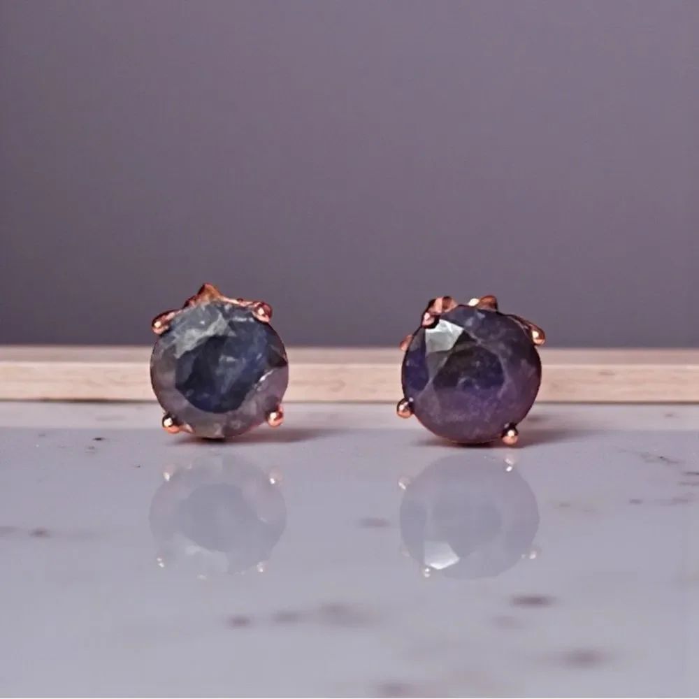 Genuine 6MM Blue Sapphire Round Rose Gold Over Sterling Silver Stud Earrings